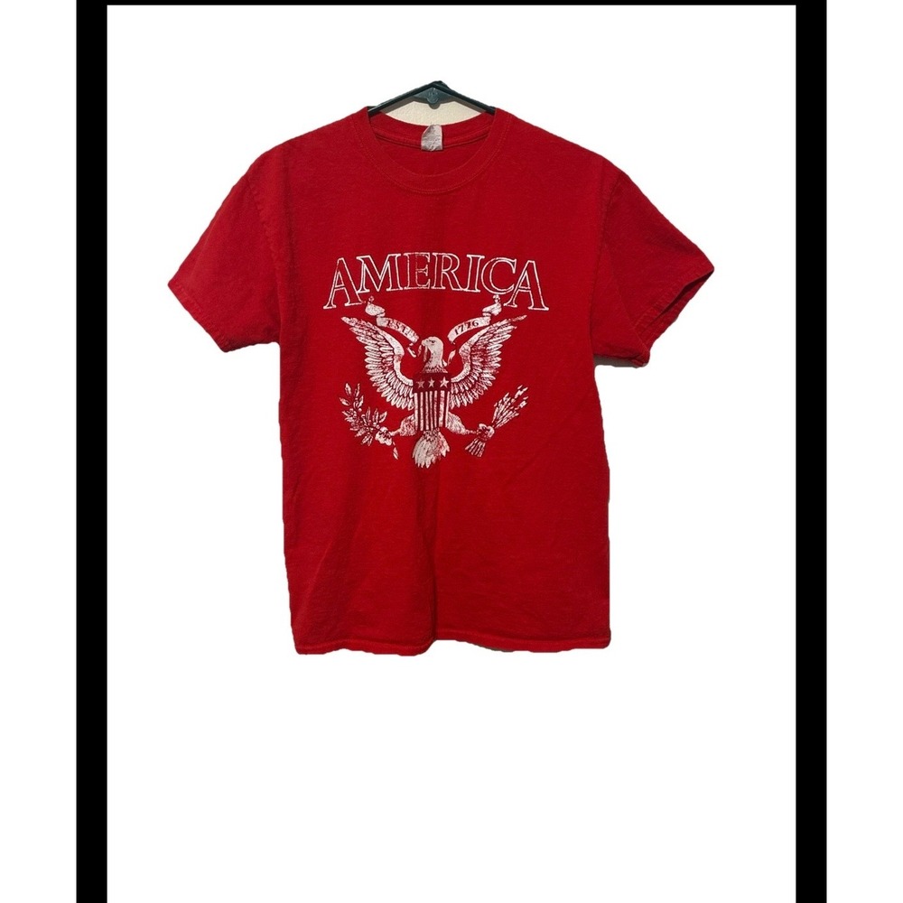 Kids America Est 1776 Eagle Graphic T-Shirt Red Short Sleeve Crew Neck Tee